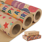 Birthday Wrapping Paper,Gift Wrapping Paper Roll,Kraft Wrapping Paper-3 Roll-17 Inch X 32.8 Feet Per Roll,Colorful Happy Birthday Pattern For Boys Girls,Perfect For Birthdays Party,Baby Shower
