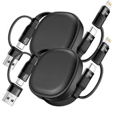 2 Pack 5 in 1 Retractable Multi Charging Cable 65W USB C Fast Charger Cord for iPhone 17 16 15 Samsung S25 S24 iPad