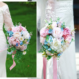 Large Pink Rose Bouquets For Bride Spring Summer Wedding Creamy Blue Blush Pink White Cascading Bridal Bouquet Artificial Silk Flower Boho Rustic Ceremony Anniversary Decor Toss Bouquet