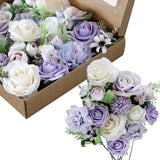 Artificial Flowers Box Set, Fake Flowers Roses With Stems, Faux Flower For Baby Shower Bridal Shower Wedding Decor Centerpiece Diy Bouquet Decorations, Purple