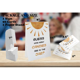 Candy Guessing Game Cards-1 Sign 8X11 And 50 Cards, Sun How Many Game Sign, For Boys Girls Birthday Party, Baby Shower, Party Games Activities And Decorations 07