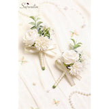2 Pcs White Boutonniere For Men, Groom Groomsmen Best Man Guest Boutonnieres, Artificial Flowers Silk Rose For Wedding Prom Ceremony Anniversary Party Homecoming