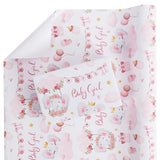 Pink Baby Shower Wrapping Paper Roll - 17 Inch X 16.4 Feet - Cute Elephant With Baby Girl Letter Design Perfect For Girls, Birthday, Party