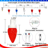 Red White And Blue Lights 25Ft C7 Led Patriotic String Light 25 Led Bulb 4Th Of July Lights, Plug In Christmas Light For