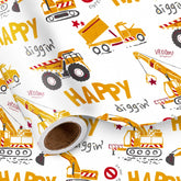 Kids Wrapping Paper Roll – Construction Truck & Excavator Theme With Happy Diggin’ Design – Mini Roll 17 In X 16.4 Ft Gift Wrap For Boys Birthday, Party, Baby Shower