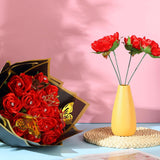25 Sets Ribbon Rose Bouquet Diy Fake Roses With Stems Faux Flowers Bouquet Kit Wrapping Paper Crown 3D Butterflies For Christmas Anniversary Birthday Wedding Gift(Red)