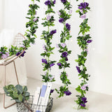 3Pcs 23.7Ft Artificial Purple Rose Flower Garland, Silk Hanging Floral Garland, Decorative Flower Vines For Room Decor Wedding Arch Flowers For Ceremony (Purple)