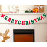 Merry Christmas Banner Red Green Wool Felt Garland Christmas Decorations Indoor Happy Holiday Decorations Cute Hanging Decor For Mantel Fireplace Wall, Kids Bedroom, Living Room,Party Supplies