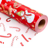 Red Christmas Wrapping Paper Roll - Mini Roll - Reversible Gift Wrap With Reindeer, Snowmen, Candy Cane And Christmas Trees - Perfect For Winter- 17 Inch X 33 Feet