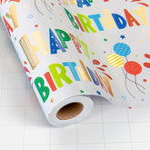 Birthday Wrapping Paper Roll For Boys Girls Kids Men Women - Colorful Gold Foil Balloon And Stars - Gift Wrap Paper For Birthday Party, 17 In X 32.8 Ft