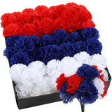 180 Pcs Red Blue White Carnations Artificial Memorial Flowers With 6" Stem Patriotic Fake Silk Carnation Bulk For Cemetery Veterans Day 4Th Of July Decoration Wreaths Diy Crafts