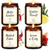 Christmas Scented Candle Gift Set For Women – 4 Pack Winter Soy Candles With Apple Cinnamon, Fir Balsam, Mulled Cider, Sandalwood – Holiday Gifts For Her, Home Décor