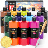 12 Colors Acrylic Paint Bottle Set (500Ml/16.9Oz), Large Bottles Acrylic Paint Kit, Rich Pigmented Bulk Painting Supplies For Artists, Beginners And Adults On Rocks Canvas Crafts Wood Ceramic Fabric