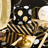 Reversible Birthday Wrapping Paper Roll - Mini Roll - 17 Inch X 10 Feet - Black Gold Balloon Happy Birthday Wrapping Paper Perfect For Adults, Kids, Girls, Boys, Baby Shower