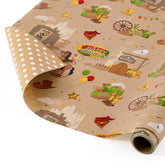 Cowboy Wrapping Paper - 1 Roll 17” X 16.4Ft Western Birthday Gift Wrap Men Boys Birthday Wrapping Paper Brown Cowboy Gift Packing Decoration Reversible Polka Dot Design