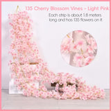 3Pcs 5.91 Ft Artificial Cherry Blossoms Garland Pink Fake Vines Hanging Silk Cherry Blossom Sakura Vine For Outdoor Wedding Party Home Decor