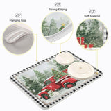 Merry Christmas Truck Tree Dish Drying Mat For Kitchen Winter Snowman Buffalo Plaid Microfiber Drying Mats Absorbent Reversible Dish Pad Medium Dish Draining Mat 16X18 Inch