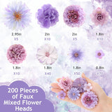 200 Pcs Fake Flower Heads For Crafts Mini Flower Heads Faux Rose Artificial Daisy Blossom Heads Decorative Flowers For Home Bride Bridesmaid Wedding Centerpieces, 2-7 Cm (Purple)