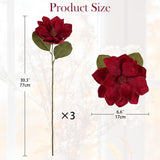 Set Of 3 Artificial Christmas Magnolias Flowers – 30’’ Long Stem Faux Magnolia Stems For Tree Ornaments, Holiday Centerpieces & Christmas Decor,Dark Red