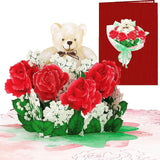 Rose Teddy Bear Valentines Day 3D Greeting Pop Up Card, Happy Valentines Day Card For Wife, Girlfriend, Her, Mother, Mom, Women, Romantic, Anniversary Card, Engagement,With Envelop,Size 7X5 Inch