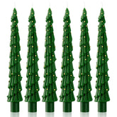 Green Christmas Tree Shaped Taper Candles 10 Inch Unscented Christmas Tree Candles Decorative Aesthetic Xmas Relaxation Gifts For Centerpiece Decorations(6 Pcs,Stylish)