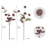 Faux Silk Pompom Mum Artificial Flowers,8 Stems Purple Fake Kiku Flower With 3 Branches Real Touch Eucalyptus Stems For Wedding Bouquet Home Party Floral Arrangements(Purple)