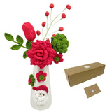 Crochet Christmas Flowers Artificial With Vase For Christmas New Year Decorations, Handmade Gifts Crochet Poinsettia Flowers For Indoor Home Office Table Desk Centerpieces Decor (Red)