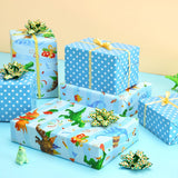 Dinosaur Reversible Wrapping Paper Roll - 1 Roll 17' X 33 Ft Happy Birthday Wrapping Paper Kids Dinosaur Gift Wrap Roll Boys Party Favor Polka Dot Design