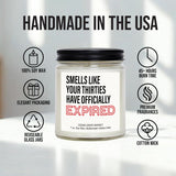 40Th Birthday Gifts For Women – Funny “Your Thirties Have Officially Expired” Buttercream Vanilla Candle, 100% Soy Wax, Handmade Aromatherapy Gift For Wife, Mom, Sister, Friend