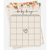Wildflower Bingo Game, 50 Cards, Fun Activity, Girl, Boho Theme Decorations, A Little Wild Flower Is On The Way, Floral Baby In Bloom