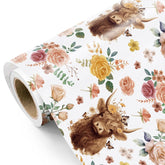 Highland Cow Wrapping Paper Roll - Mini Roll - 17 Inch X 16.5 Feet - Highland Cow And Floral Wrapping Paper For Birthday, Baby Shower, Wedding