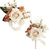 Champagne Corsage And Boutonniere Set,Boutonniere For Men,Flower Rose Wrist Corsage Bracelets,Homecoming Roses Corsages Wristlet For Wedding Mother Bride Groom Prom Accessories 2Pcs