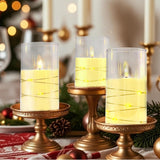 Flickering Flameless Candle With Star String Lights,Acrylic Battery Operated Pillar Candles With Remote Control For Romantic Mood Festival Wedding Home Party Decor - 3 Pack Pure White