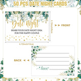 Bridal Shower Date Night Games Includes 1 Stand(8 X 5) Greenery Eucalyptus Bridal Shower Party Game Sign, 50 Date Night Guessing Cards(5 X 3) For Bachelorette Party Wedding Reception Games