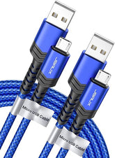 2 Pack 6.6FT Micro USB Cable Fast Charging Braided Android Charger Cord for Samsung Galaxy Kindle MP3 Blue