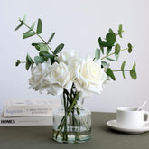 14" Artificial Flowers With White Roses In Vase, Fake Flowers In Artificial Water Vase, Silk Flower Arrangements With Artificial Flowers For Home Dining Table Decor.