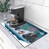Merry Christmas Coffee Mats - 12X19 Inch Coffee Bar Mats, Absorbent, Hide Stain, Rubber Backed Dish Drying Mats For Kitchen Counter