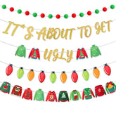 Ugly Sweater Party Decorations - It'S About To Get Ugly Banner, Felt Garland, Christmas Lights & Ideas For Home Mantel