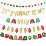 Ugly Sweater Party Decorations - It'S About To Get Ugly Banner, Felt Garland, Christmas Lights & Ideas For Home Mantel