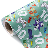 10Th Birthday Wrapping Paper Roll - Mini Roll - 17 Inch X 16.5 Feet - Gaming Boys Happy Birthday Wrapping Paper For Boys, Game Lover, Party, Holiday