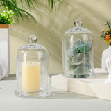 Glass Cloche 2 Sets Clear Glass Dome Candle Glass Jar Cloche Dome Bell Jar Candle Cover Display Wedding Decoration Ornament Clear
