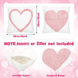 2 Pcs Valentine'S Day Throw Pillow Cover 18X18 Heart Love Embroidered Decorative Pillow Cases Pink Soft Plush Jacquard Square Cushion Cover For Valentine Sofa Couch Bedroom Decor Coupon Gift
