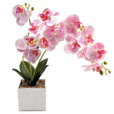 13-Heads Artificial Orchid Flower In Pot,50Cm Silk Orchid Arrangement With Plastic Vase,Potted Pink Flowers,Silk Phalaenopsis Indoor Decor For Home Table Centerpiece