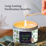 Basil Smudge Candle - 6 Oz Natural Soy Wax - 24H Burn Time & Clean Burn - Negative Energy Cleansing & Protection - Chakra Healing - Manifestation & Positive Energy Candle