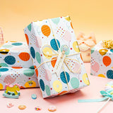 Birthday Wrapping Paper, Metallic Gold Gift Wrap Paper Roll, Colorful Balloon Cute Polka Dot Star Happy Birthday Design - 17 Inches X 32.8 Feet