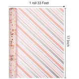 Birthday Wrapping Paper Roll, Pink Metallic Holographic Happy Birthday Wrapping Paper Featuring Revesible Stripe Gift Wrap Paper For Girls Boys Kids Men, 17 Inches X 33 Feet