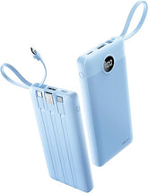 10000mAh Slim Portable Power Bank with Built In Cables 5 Outputs LED Display Blue