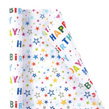 Reversible Birthday Wrapping Paper Roll For Boys Girls Kids - Mini Roll - 17 Inches X 33 Feet - Colorful Happy Birthday Lettering Balloon And Stars Design For Boy Girls Kids