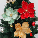 6Pcs Christmas Party Magnolia Flowers For Tree Artificial Poinsettia Flower Fake Magnolia Flower With Stems Floral Picks For Xmas Tree Wreath Wedding Party Diy Crafts (Green)