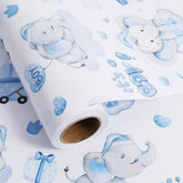 Blue Baby Shower Wrapping Paper Roll - 17 Inch X 32.8 Feet - Cute Elephant With It‘S A Boy Letter Design Perfect For Boys, Birthday, Party